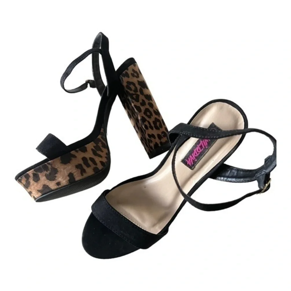 Wild Diva Women Open Toe Ankle Strap Leopard Print Chunky Sandals Size 7.5